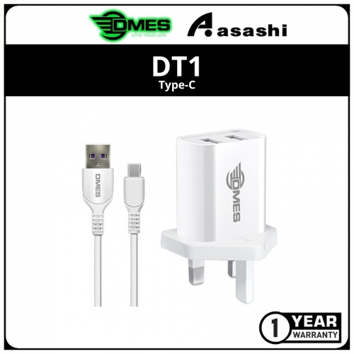 DMES DT1 2.4A Dual USB Charger UK Plug Wall Charger - TYPE-C - 1Y