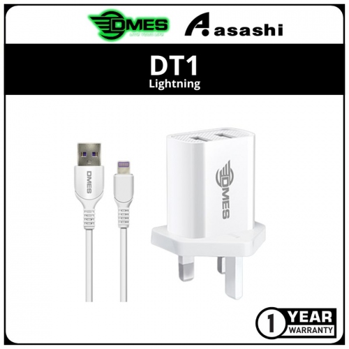 DMES DT1 2.4A Dual USB Charger UK Plug Wall Charger - Lightning - 1Y