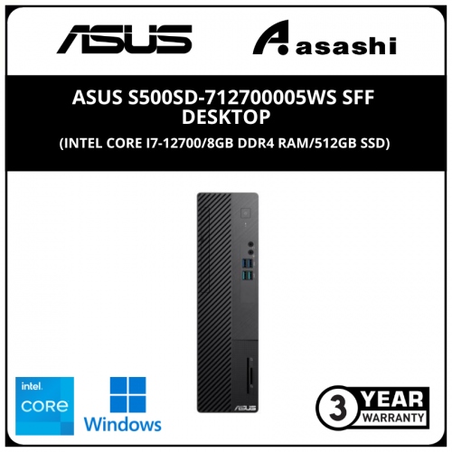 ASUS S500SD-712700005WS SFF Desktop - (Intel Core i7-12700/8GB DDR4 Ram/512GB SSD/Intel UHD Graphics/No ODD/Wifi+BT/Wired Key&Mouse/Win 11 Home/Office Home & Student/3yr Onsite)