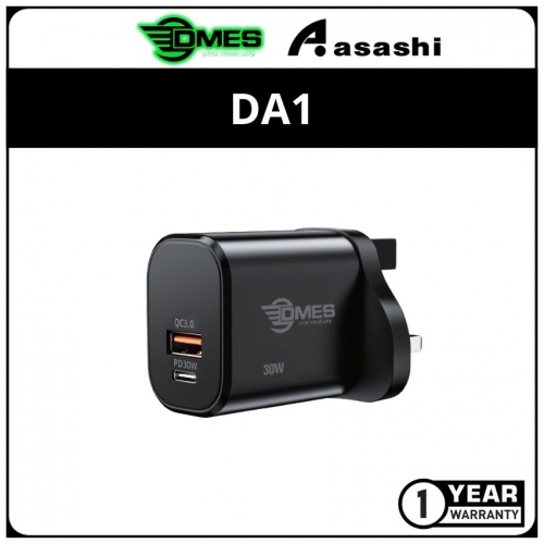 PROMO - DMES DA1 30W PD Dual Port QC3.0 Fast Charger UK Plug Wall Charger - 1Y