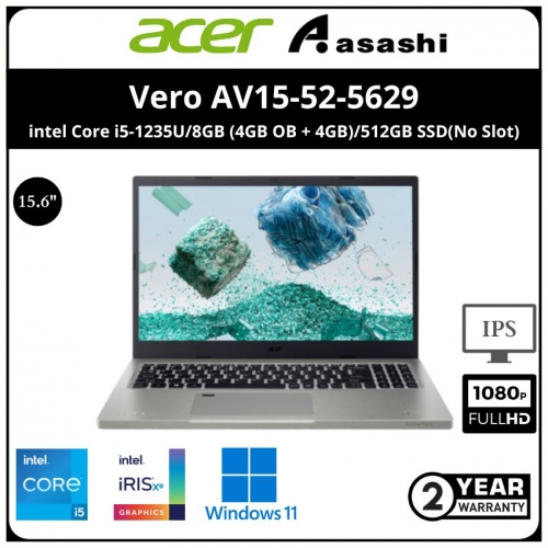 Acer Vero AV15-52-5629 Notebook (intel Core i5-1235U/8GB (4GB OB + 4GB)/512GB SSD(No Slot)/Intel® Iris® Xe Graphics/15.6