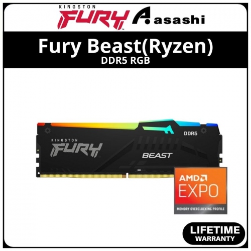 Kingston Fury Beast Black RGB DDR5 16GB 5200Mhz CL36 Expo Support Performance PC Ram - KF552C36BBEA-16