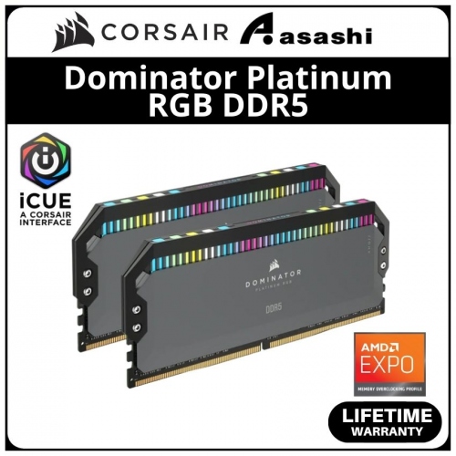 Corsair Dominator Platinum Grey RGB DDR5 32GB(2x16GB) 5200MHz CL40 Expo Support Performance PC Ram - CMT32GX5M2B5200Z40