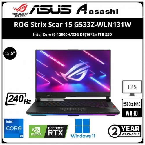 Asus ROG Strix Scar 15 G533Z-WLN131W Gaming Notebook - (Intel Core i9-12900H/32G D5(16*2)/1TB SSD/15.6