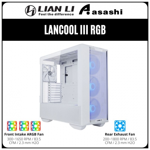 LIAN LI Lancool III RGB (Type-C) Mesh Front ATX Casing (3x 140mm ARGB Fans + 1x Fan) - White