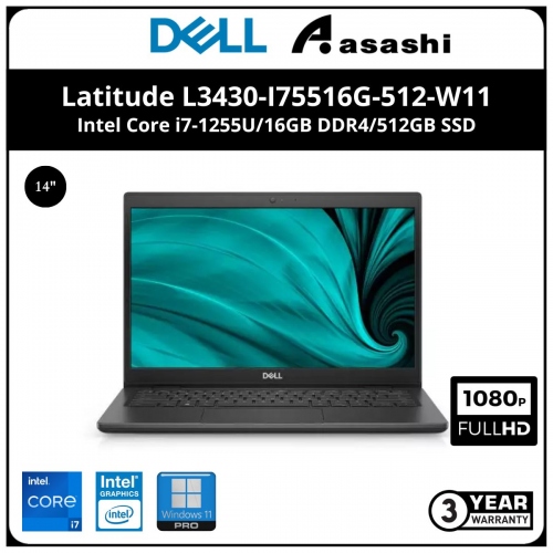 Dell Latitude L3430-I75516G-512-W11 Commercial Notebook (Intel Core i7-1255U/16GB DDR4/512GB SSD/14