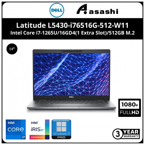 Dell Latitude L5430-i76516G-512-W11 Notebook - (Intel Core i7-1265U/16GD4(1 Extra Slot)/512GB M.2/14.0