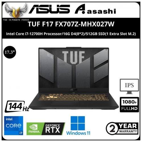Asus TUF F17 FX707Z-MHX027W Gaming Notebook - (Intel Core i7-12700H Processor/16G D4(8*2)/512GB SSD(1 Extra Slot M.2)/17.3