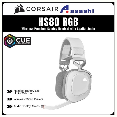 CORSAIR HS80 RGB USB Headset, White