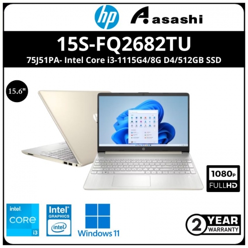 HP 15s-fq2682TU Notebook-75J51PA -(Intel Core i3-1115G4/8G D4/512GB SSD/15.6