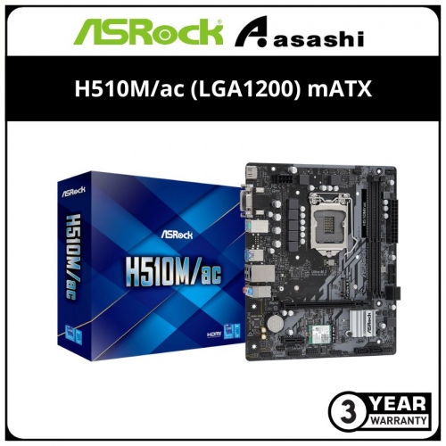 ASRock H510M/ac (LGA1200) mATX Motherboard (M.2, VGA, HDMI, DVI)