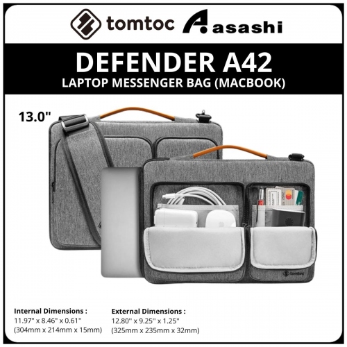 Tomtoc A42C2G3 (Grey) DEFENDER A42 (MACBOOK) 13inch Laptop Messenger Bag