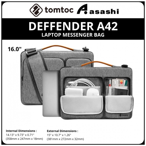 Tomtoc A42F2G3 (Grey) DEFFENDER A42 16inch Laptop Messenger Bag (MACBOOK)