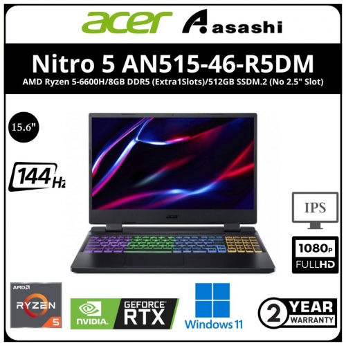 Acer Nitro 5 AN515-46-R5DM Gaming Notebook(AMD Ryzen 5-6600H/8GB DDR5 (Extra1Slots)/512GB SSDM.2 (No 2.5