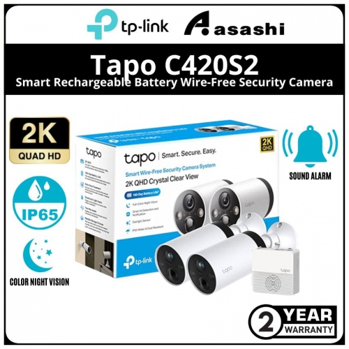 Tp-Link Tapo C420S2 Smart Rechargeable Battery Wire-Free Security Camera (2 Camera System)
