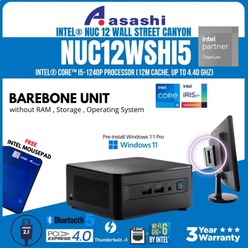 Intel NUC Kit NUC12WSHi5 Mini PC - (i5-1240P,12M, 4.40GHz/ 2x DDR4/ 2.5