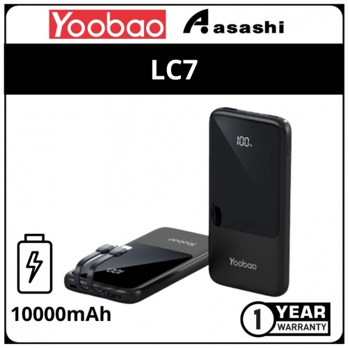Yoobao LC7-BK 10000mah SCF22.5w Power Bank - PD20W with LCD Digital Display & Built-in Type-C & Lightning Cables (1 yrs Limited Hardware Warranty)