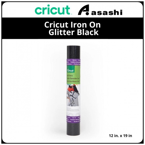 Cricut 2002040 Iron On Glitter Black - 1 roll 12 in. x 19 in. Glitter Iron-on 
Ideal for T-shirts, bags, aprons, home decor, and more!