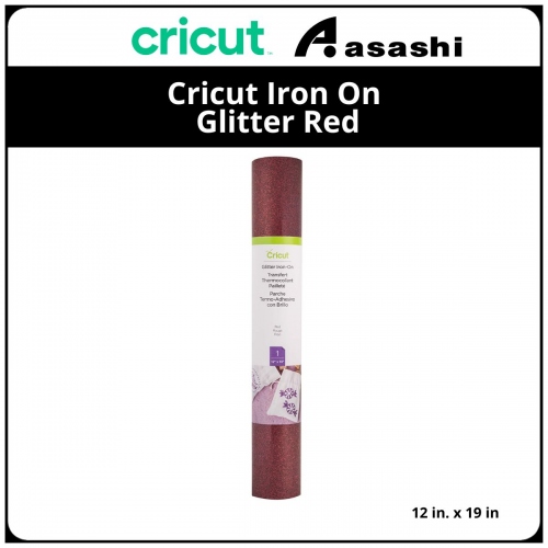 Cricut 2002320 Iron On Glitter Red - 1 roll 12 in. x 19 in. Glitter Iron-on 
Ideal for T-shirts, bags, aprons, home decor, and more!