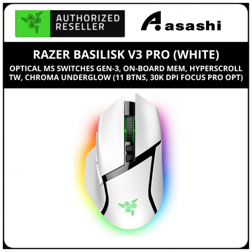 PROMO - Razer Basilisk V3 Pro (White) Optical MS Switches Gen-3, On-board MEM, HyperScroll TW, Chroma UnderGlow (11 btns, 30K dpi Focus Pro Opt)