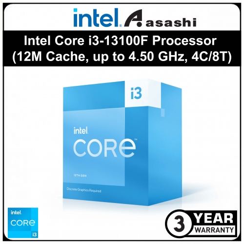 Intel Core i3-13100F Processor (12M Cache, up to 4.50 GHz, 4C/8T) LGA1700