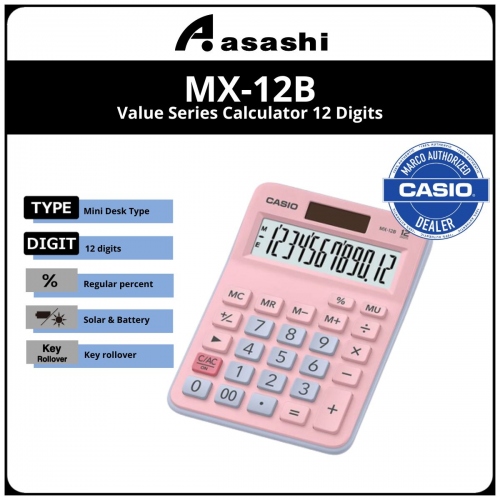 Casio MX-12B 12 Digits Calculator - Pink/Blue (12months Warrany) MUST KEEP BOX FOR WARRANTY