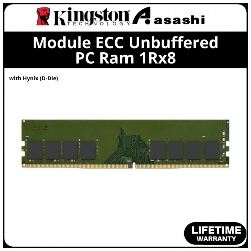 Kingston DDR4 8GB 2666MHz 1Rx8 Module ECC Unbuffered PC Ram with Hynix (D-Die) - KSM26ES8/8HD