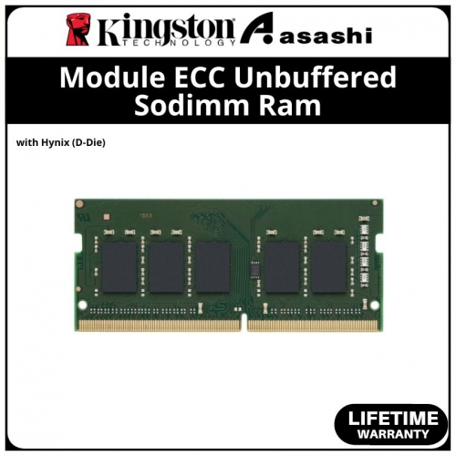 Kingston DDR4 8GB 3200MHz 2Rx8 Module ECC Unbuffered Sodimm Ram with Hynix (D-Die) - KSM32SES8/8HD