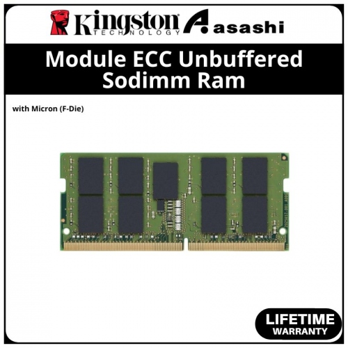 Kingston DDR4 16GB 3200MHz 2Rx8 Module ECC Unbuffered Sodimm Ram with Micron (F-Die) - KSM32SED8/16MR
