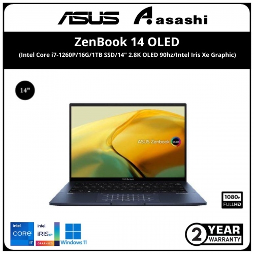 Asus Zenbook 14 OLED UX3402Z-AKM178WS
 (Intel Core i7-1260P/16G/1TB SSD/14