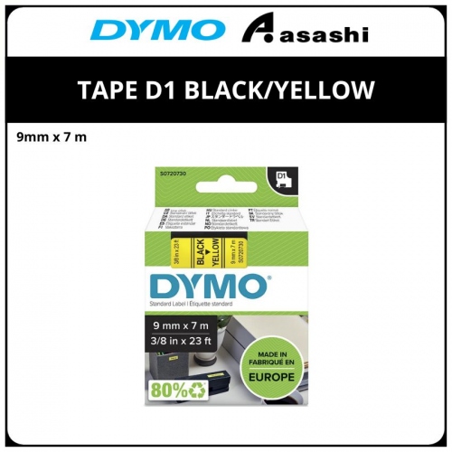 DYMO TAPE D1 9X7 BLACK/YELLOW (DY-TP-40918/720730)