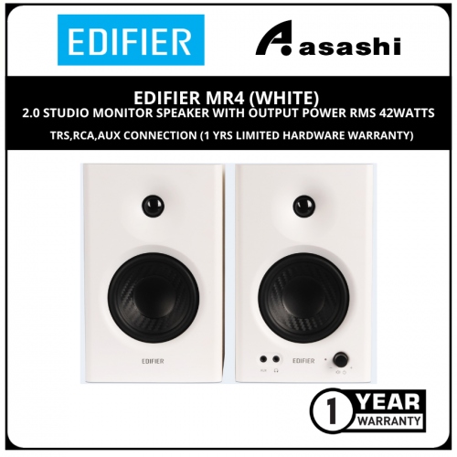 Edifier MR4 (White) 2.0 Studio Monitor Speaker with output power RMS 42watts - TRS,RCA,AUX connection (1 yrs Limited Hardware Warranty)