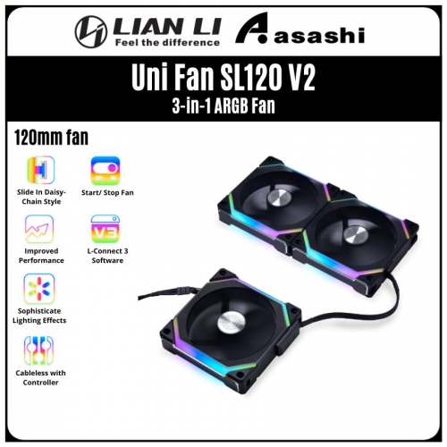 LIAN LI Uni Fan SL120 V2 3-in-1 ARGB Fan (included Controller) - Black