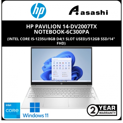 HP Pavilion 14-dv2007TX Notebook-6C300PA-(Intel Core i5-1235U/8GB D4(1 slot Used)/512GB SSD/14