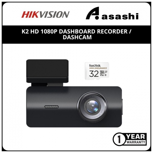 Hikvision K2 HD 1080P Dashboard Recorder / DashCam (bundle with 32GB Memory Card) - Max support 128GB Microsd only (1 yrs Limited Hardware Warranty)