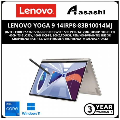 Lenovo Yoga 9 14IRP8-83B10014MJ-(Intel Core i7-1360P/16GB OB DDR5/1TB SSD PCIE/14