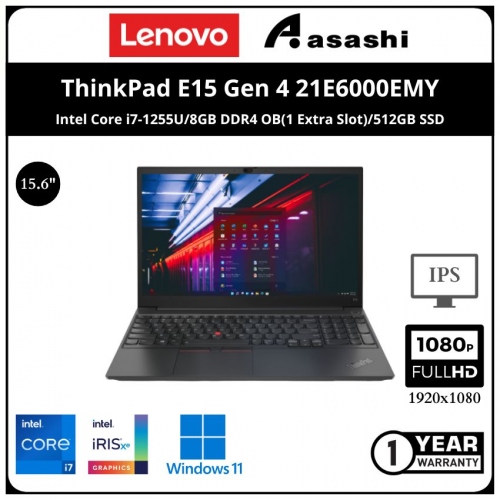 Lenovo ThinkPad E15 Gen 4 Commercial Notebook-21E6000EMY-(Intel Core i7-1255U/8GB DDR4 OB(1 Extra Slot)/512GB SSD/Intel Iris Xe Graphics/15.6