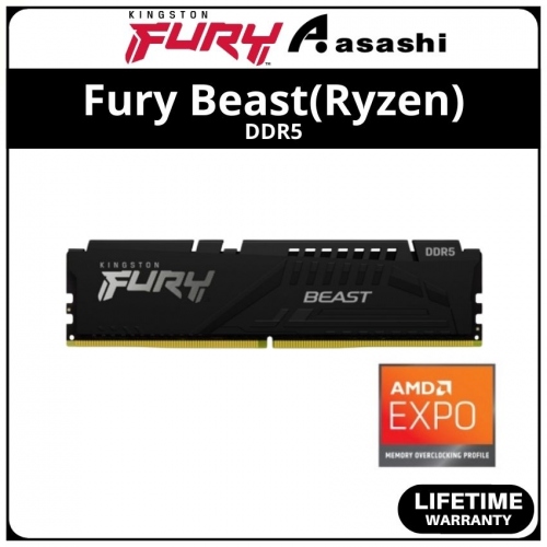 Kingston Fury Beast Black DDR5 32GB 5200Mhz CL36 Expo Support Performance PC Ram - KF552C36BBE-32