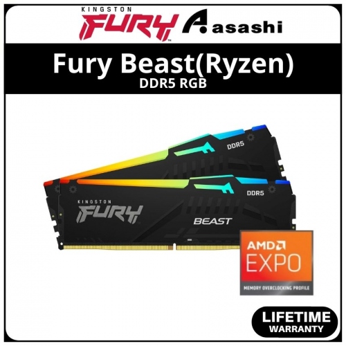 Kingston Fury Beast Black RGB DDR5 64GB(2x32GB) 5200Mhz CL36 Expo Support Performance PC Ram - KF552C36BBEAK2-64