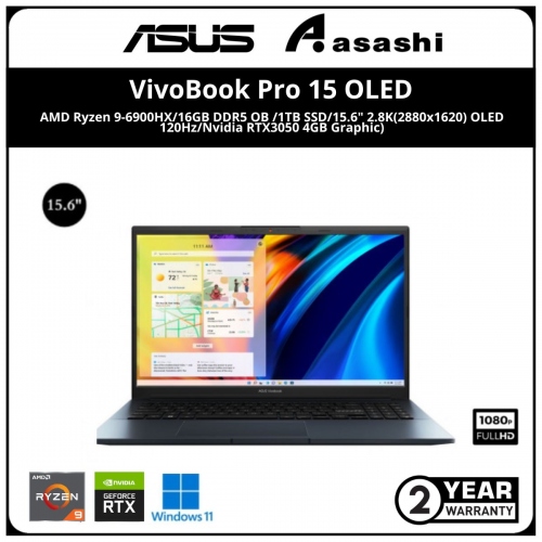 Asus Vivobook Pro OLED Notebook-M6500R-CMA051WS-(AMD Ryzen 9-6900HX/16GB DDR5 OB /1TB SSD/15.6