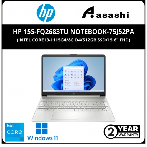 HP 15s-fq2683TU Notebook-75J52PA -(Intel Core i3-1115G4/8G D4/512GB SSD/15.6