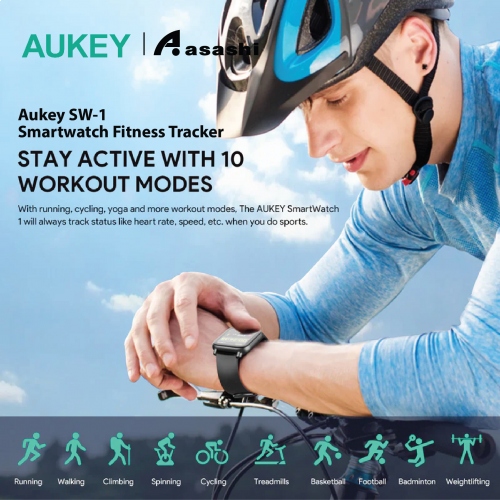 Aukey SW-1 Smartwatch Fitness Tracker with 10 Sport modes tracking & Customise watch faces, Support iOS & Android