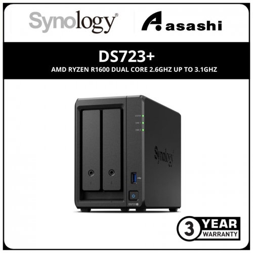 Buy the Synology DiskStation DS723+ 2-Bay NAS Server, AMD Ryzen R1600 2GB  ECC ( DS723+ ) online 