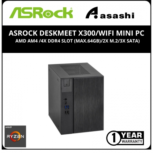 ASRock DeskMeet X300/WiFi Mini PC - (AMD AM4 /4x DDR4 slot (Max.64GB)/2x M.2/3x SATA/Wifi AC+BT/DP+HDMI+DVI/500W Bronze) MB 3Y, PSU 1Y)