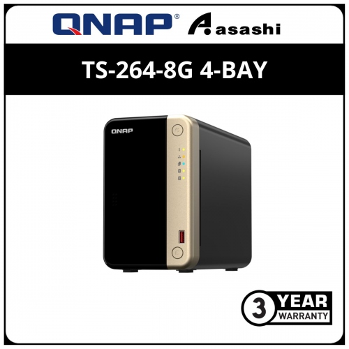 Qnap TS-264-8G 4-Bay NAS System (Intel Celeron N5105/N5095 burst up to 2.9GHz Quad Core, 8GB DDR4,2 x USB 3.2 Gen2, 2 x 2.5 GbE)