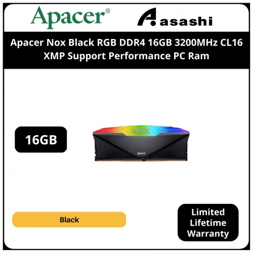 Apacer Nox Black RGB DDR4 16GB 3200MHz CL16 XMP Support Performance PC Ram - AH4U016G32C28YNBAA-1