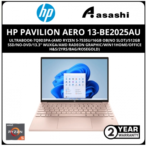 HP Pavilion Aero 13-be2025AU UltraBook-7Q9D3PA-(AMD Ryzen 5-7535u/16GB OB(No Slot)/512GB SSD/NO-DVD/13.3