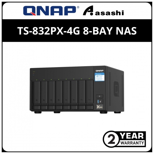Qnap TS-832PX-4G 8-Bay NAS (AnnapurnaLabs, Alpine AL324, 4-core, 1.7GHz, 4GB D3, 3 x USB3.2 Gen1, 2 x 10GbE & 2 X 2.5GbE)