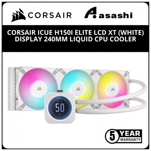 Corsair iCUE H150i Elite LCD XT (WHITE) Display 360mm Liquid CPU Cooler w/ Commander CORE - 2100RPM