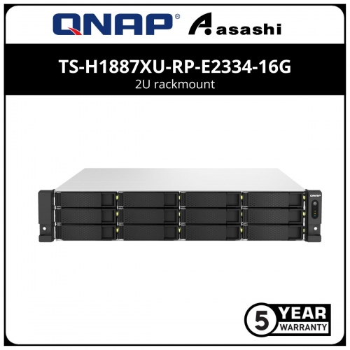 Qnap QuTS Hero Edition TS-h1887XU-RP-E2334-16G 2U rackmount NAS Storage with redundant power supply (Intel® Xeon® E-2334 4C 8T 3.4GHz, up to 4.8GHz, 16 GB RAM(Max 128GB), 2 x 2.5GbE,2 x 10GbE, 4 x USB3.2 Gen2)